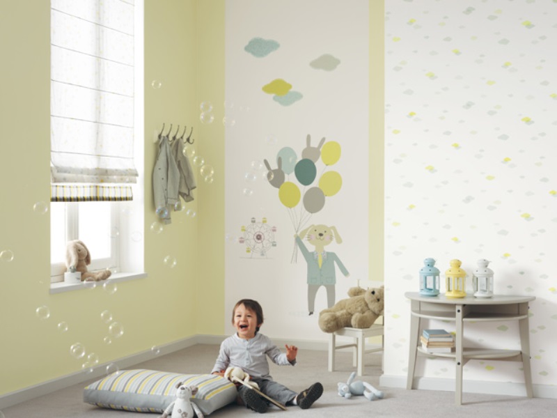 Dormitorios para bebés papel pintado tonos verdes